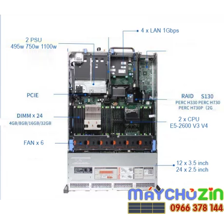 Máy chủ Dell PowerEdge R730 R730XD E5-2600 V3 V4 DDR4 chính hãng